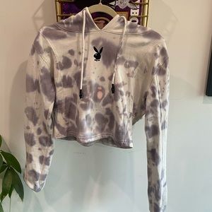 cropped misguided x playboy tie dye hoodie